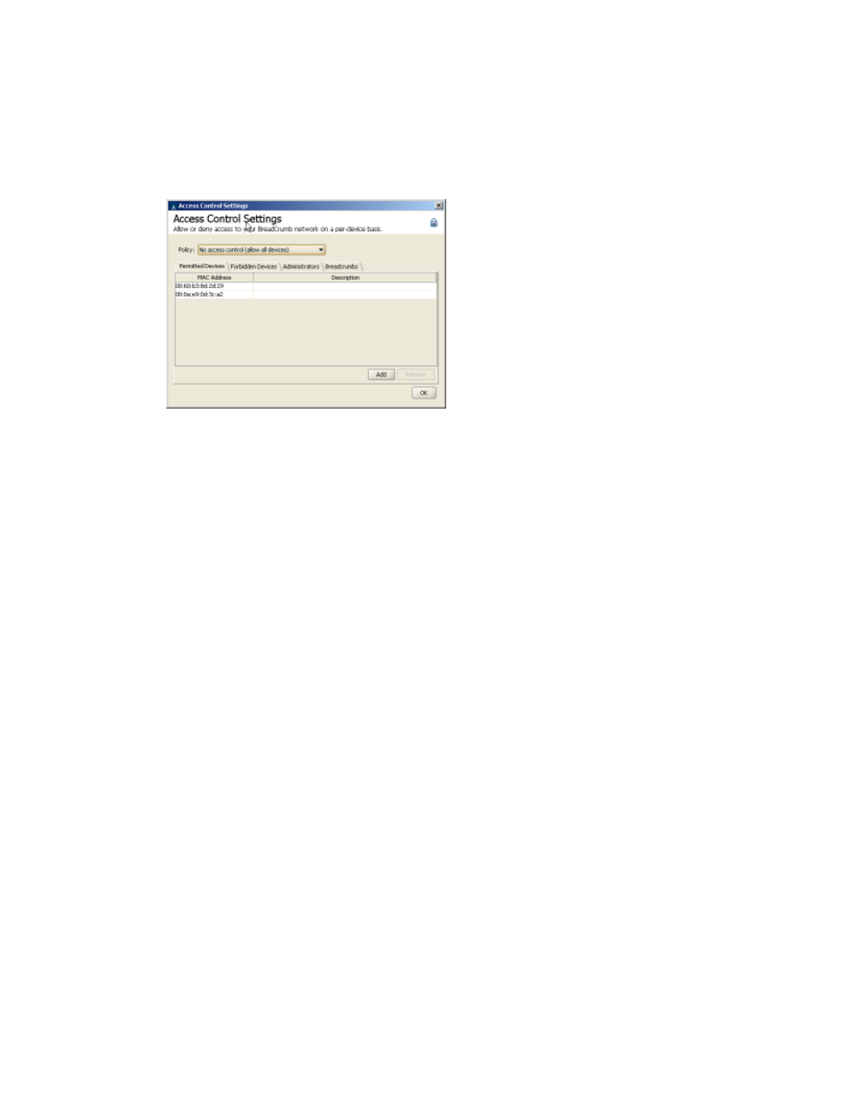 13. access control list window | Fortress Technologies BreadCrumb Wireless Network User Manual | Page 43 / 65