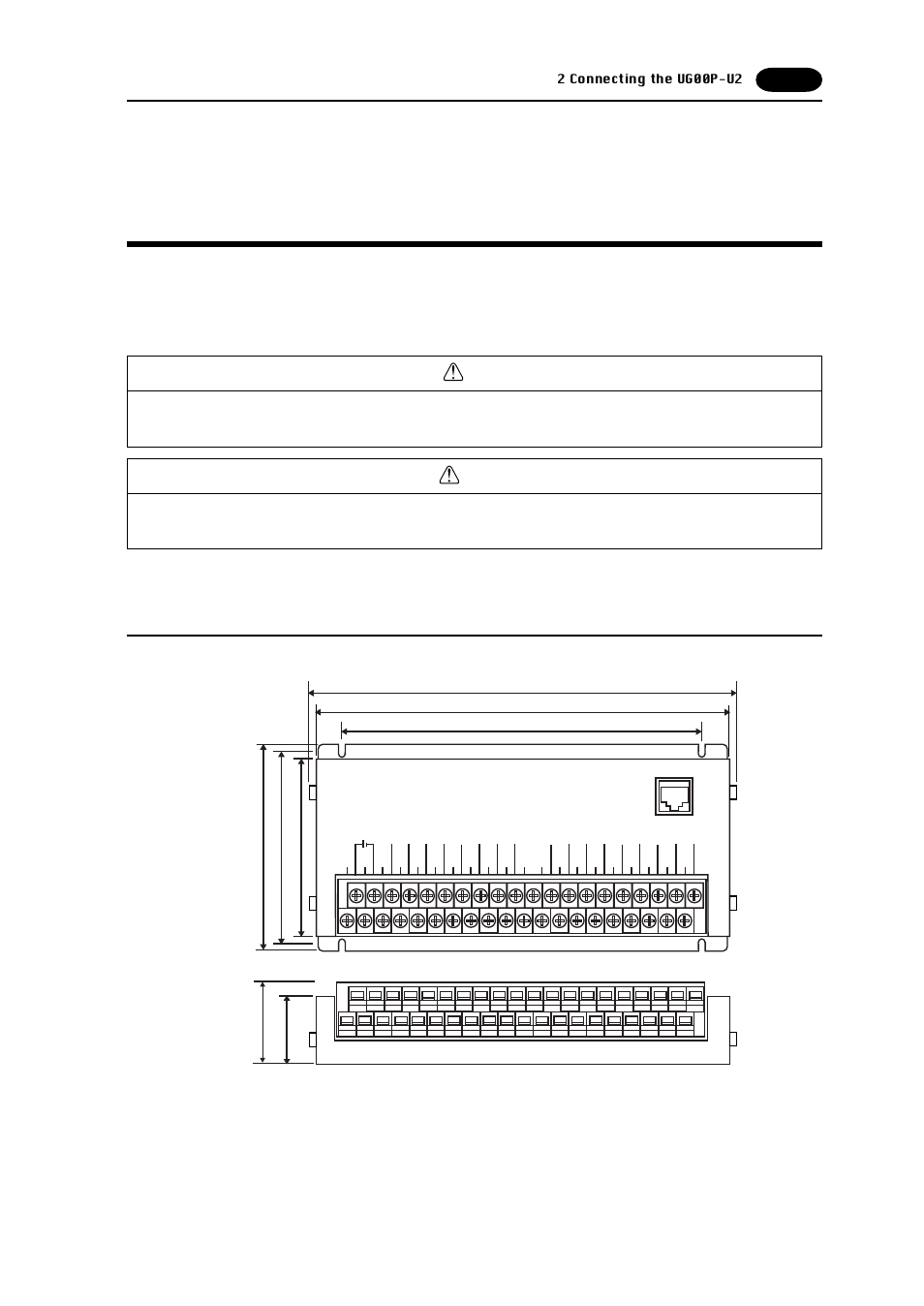2 connecting the ug00p-u2, Connecting the ug00p-u2 -3, Connecting the ug00p-u2 | External dimensions, Warning | Fujitronic Programmable Operation Display UG520H-x User Manual | Page 217 / 275