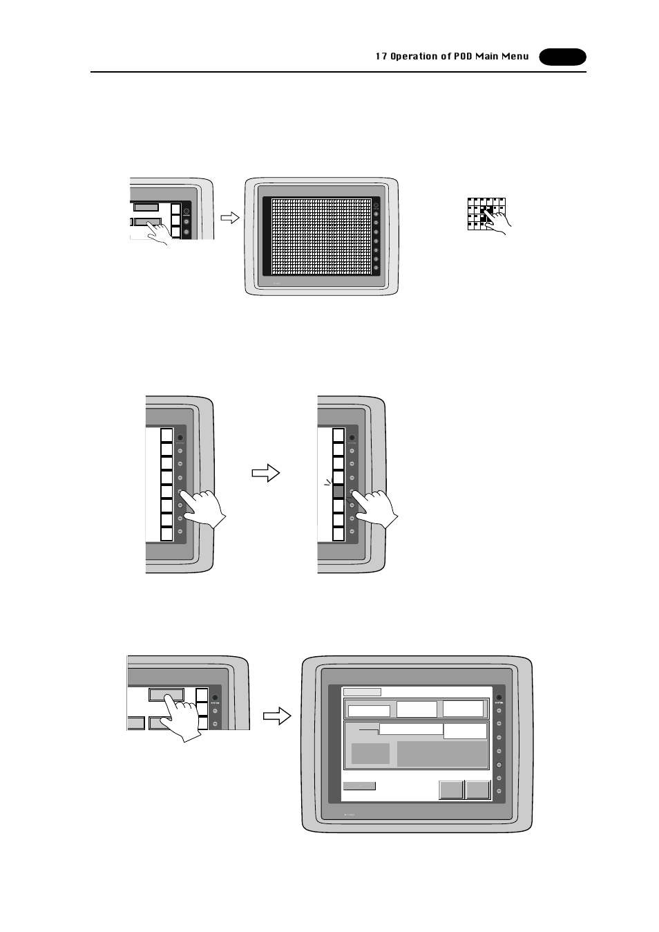 D. test of system & function switches, E. main menu, 17 operation of pod main menu | Fujitronic Programmable Operation Display UG520H-x User Manual | Page 58 / 275