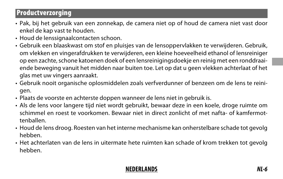 Productverzorging | FujiFilm FUJINON LENS XF18MMF2 R User Manual | Page 41 / 112