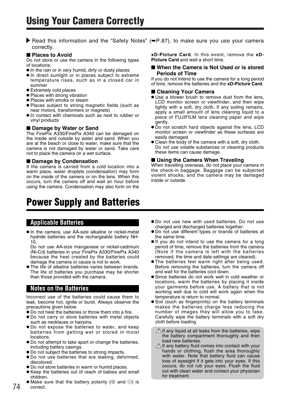 Applicable batteries | FujiFilm FinePix A340 User Manual | Page 75 / 93