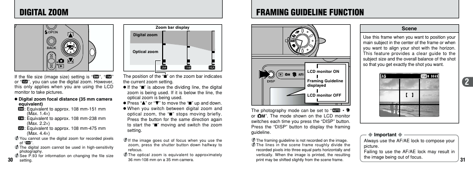 Framing guideline function, Digital zoom | FujiFilm F601 User Manual | Page 16 / 69