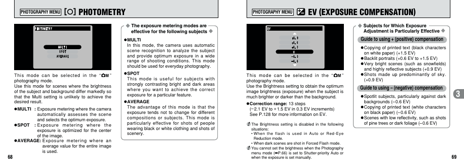 S photometry, D ev (exposure compensation) | FujiFilm F601 User Manual | Page 35 / 69