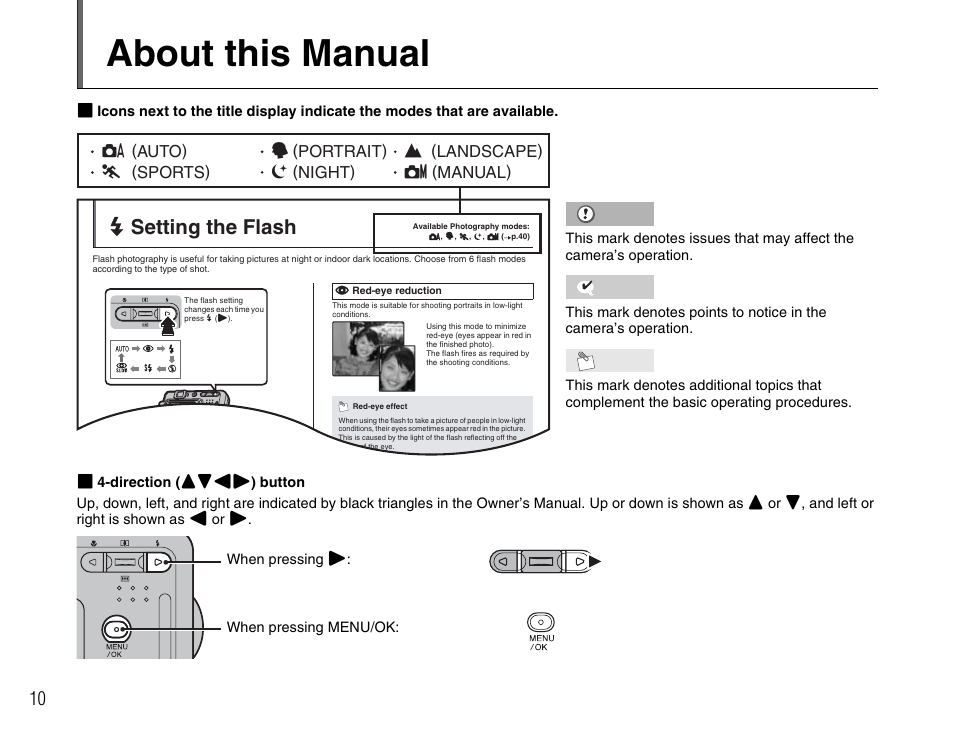 About this manual, Setting the flash | FujiFilm A400 User Manual | Page 10 / 132