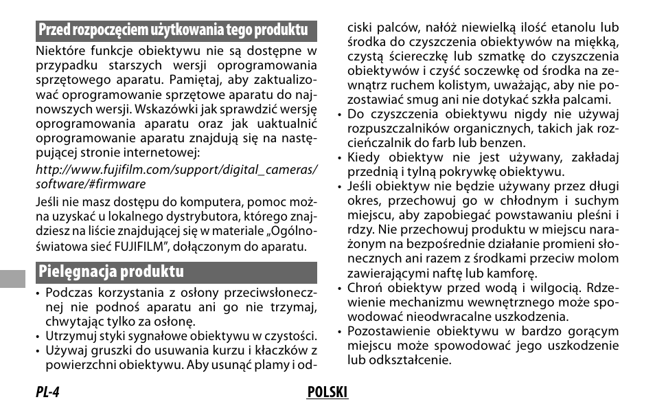 Przed rozpoczęciem użytkowania tego produktu, Pielęgnacja produktu | FujiFilm XF14MMF2.8 R User Manual | Page 92 / 128