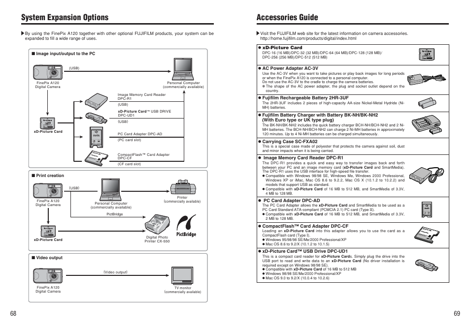 Accessories guide, System expansion options | FujiFilm FinePix A120 User Manual | Page 35 / 43