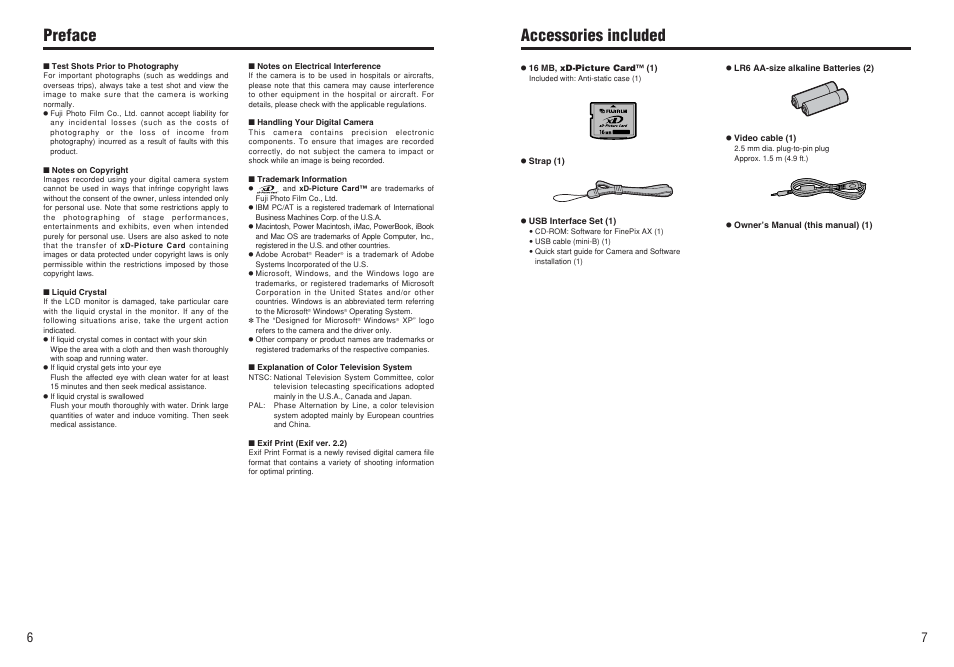 Preface accessories included | FujiFilm FinePix A120 User Manual | Page 4 / 43