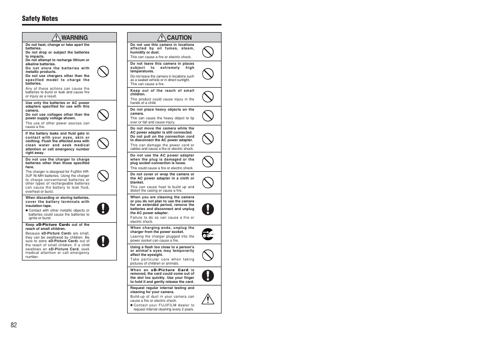 Caution, Warning | FujiFilm FinePix A120 User Manual | Page 42 / 43