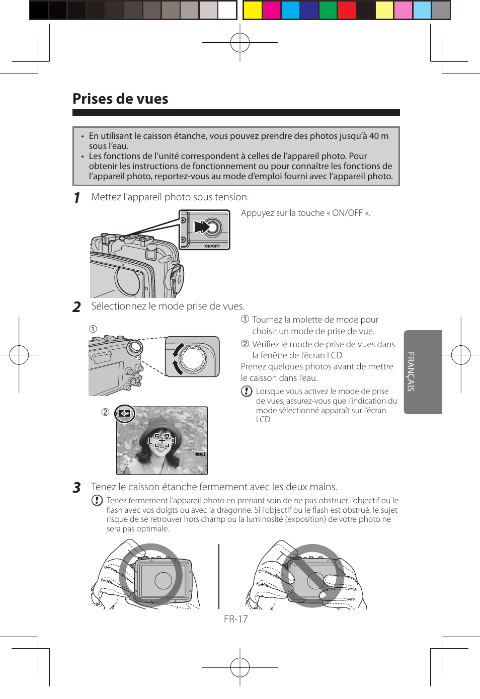 Prises de vues | FujiFilm WP-FXF500 User Manual | Page 75 / 140