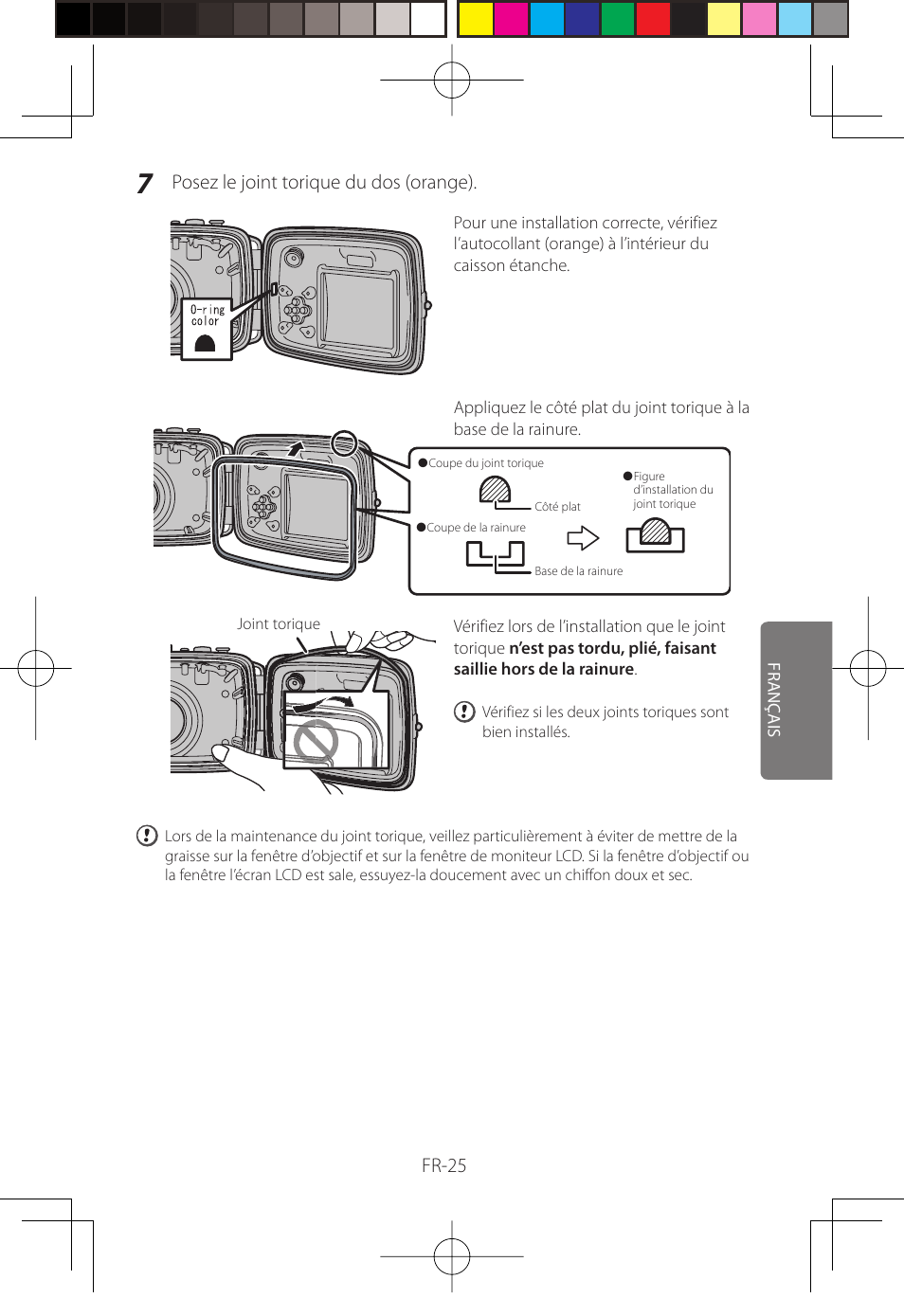 Fr-25, Posez le joint torique du dos (orange) | FujiFilm WP-FXF500 User Manual | Page 83 / 140