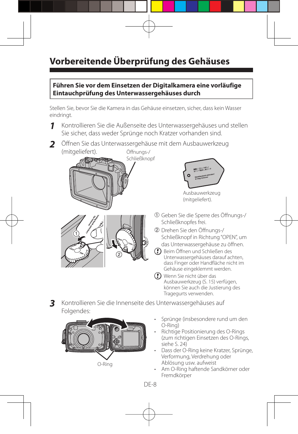 Vorbereitende überprüfung des gehäuses | FujiFilm WP-FXF500 User Manual | Page 92 / 140