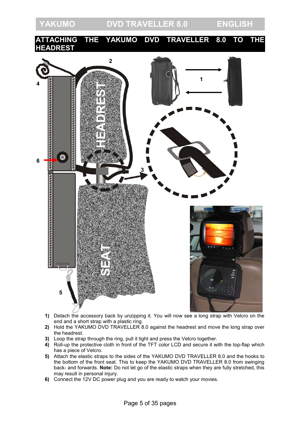Headrest seat, Yakumo dvd traveller 8.0 english | FujiFilm Yakumo DVD Travelle User Manual | Page 9 / 40