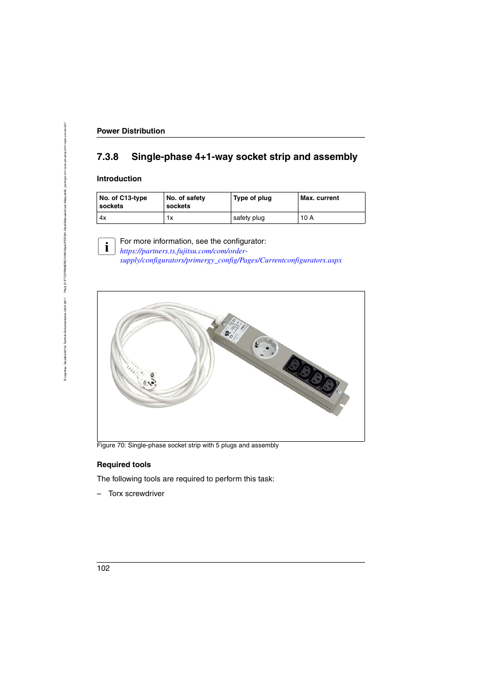8 single-phase 4+1-way socket strip and assembly, Single-phase 4+1-way socket strip and assembly, Power distribution | Introduction | FUJITSU Primecenter M1 BS2000 User Manual | Page 102 / 117