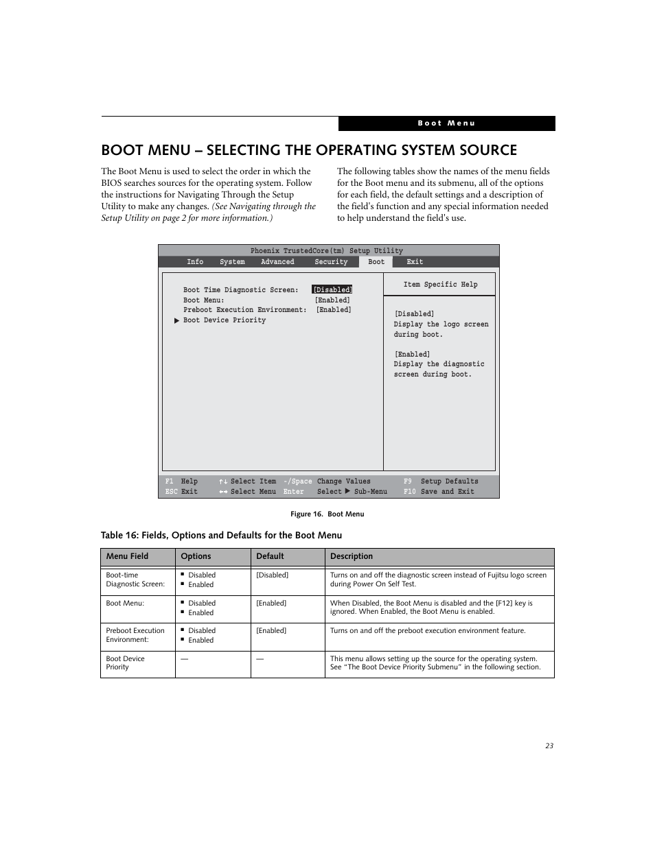 Boot menu - selecting the operating system source, Boot menu – selecting the operating system source | FUJITSU A6110 User Manual | Page 23 / 25