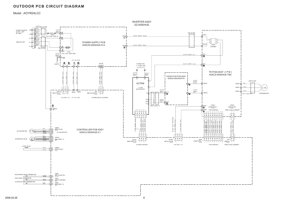 Outdoor pcb circuit diagram, Model : aoyr24lcc, Inverter assy ez-005ehue | F. m. m c. m | FUJITSU AOYR24LCC User Manual | Page 9 / 24