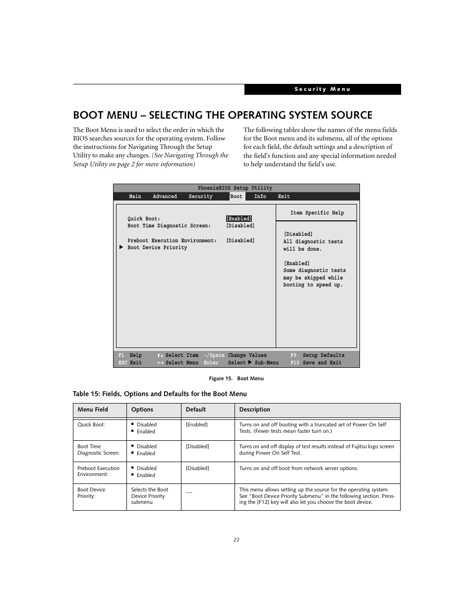 Boot menu - selecting the operating system source, Boot menu – selecting the operating system source | FUJITSU T3010 User Manual | Page 23 / 26