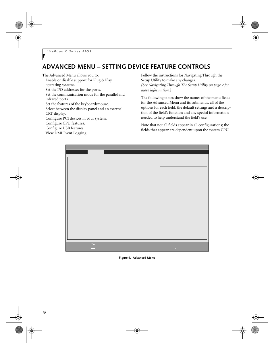 Advanced menu – setting device feature controls | FUJITSU C-7661 User Manual | Page 10 / 36