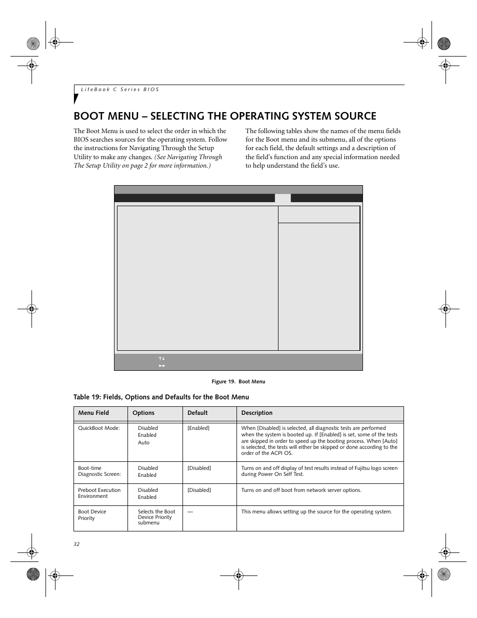 Boot menu – selecting the operating system source | FUJITSU C-7661 User Manual | Page 32 / 36