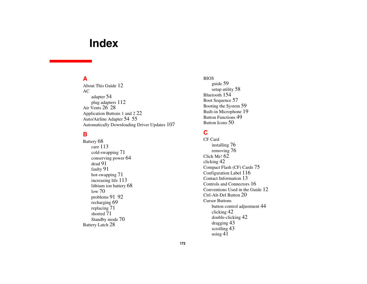 Index | FUJITSU LIFEBOOK U810 User Manual | Page 173 / 176