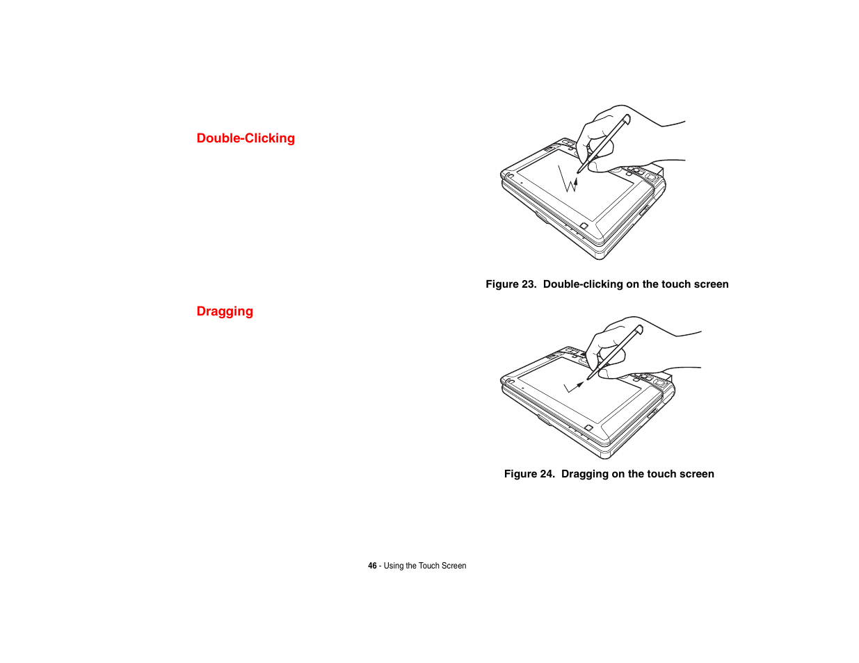 Double-clicking, Dragging, Double-clicking dragging | FUJITSU LIFEBOOK U810 User Manual | Page 46 / 176