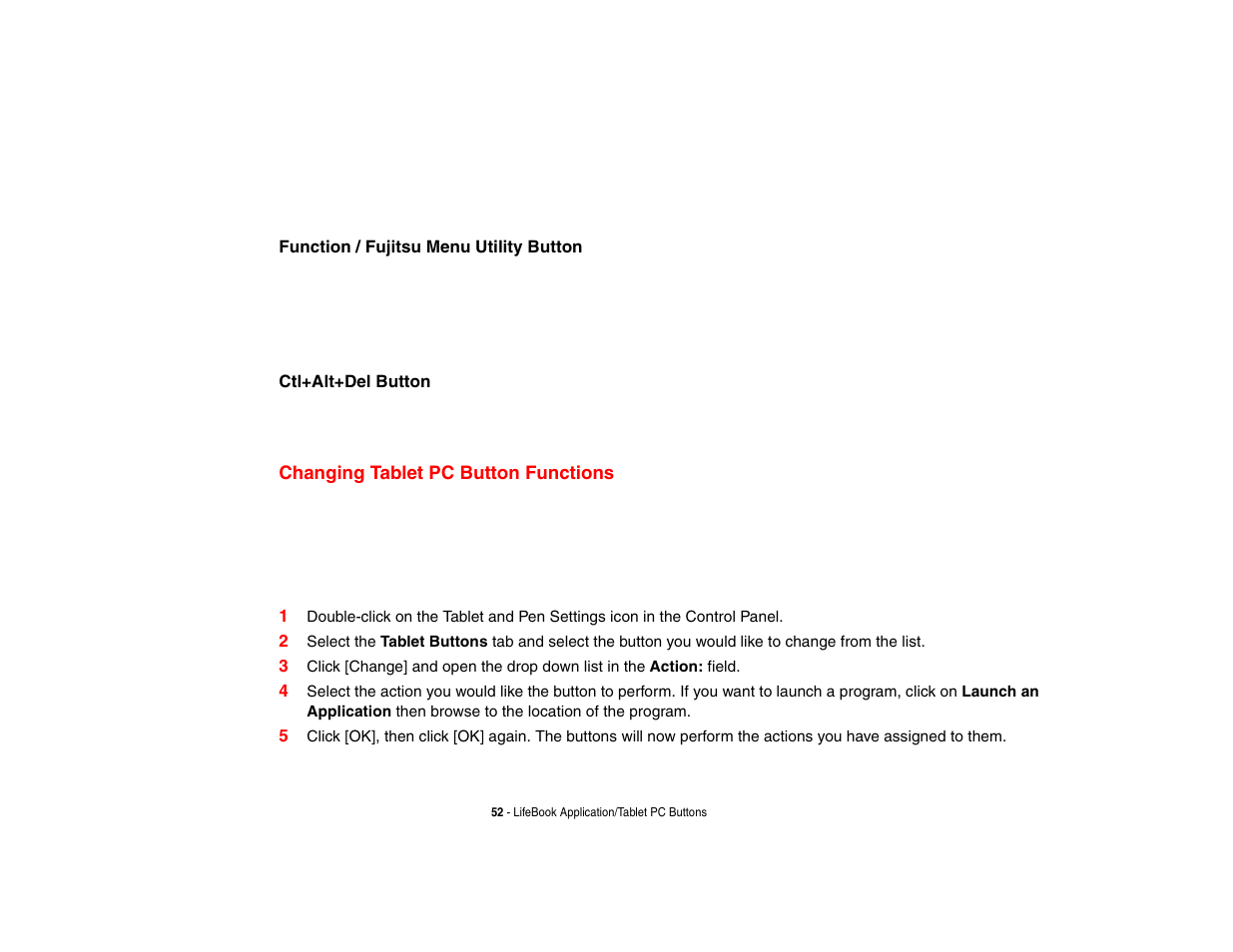 Changing tablet pc button functions | FUJITSU LIFEBOOK U810 User Manual | Page 52 / 176