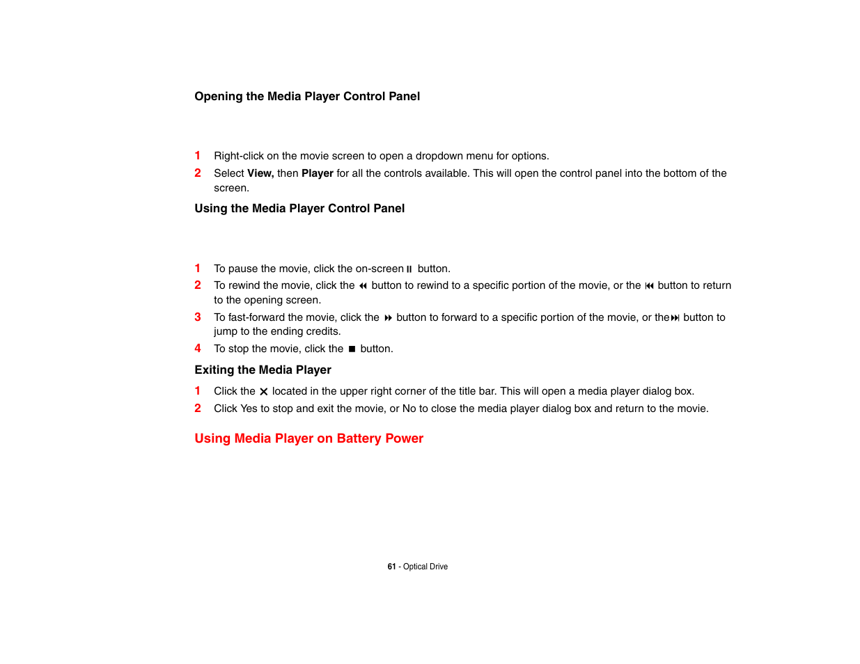 Using media player on battery power | FUJITSU V1010 User Manual | Page 66 / 162