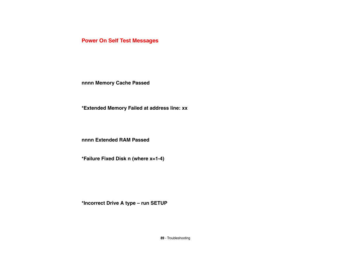 Power on self test messages | FUJITSU V1010 User Manual | Page 94 / 162