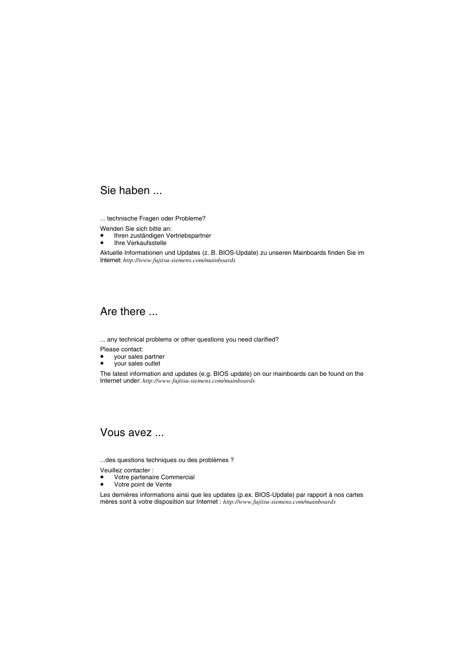 Sie haben, Are there, Vous avez | FUJITSU Mainboard D1562 User Manual | Page 2 / 45