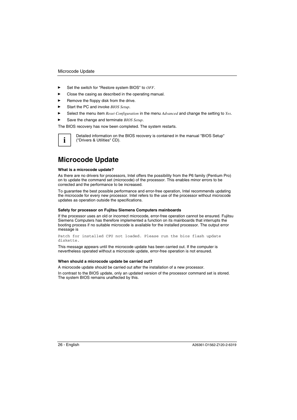 Microcode update | FUJITSU Mainboard D1562 User Manual | Page 36 / 45