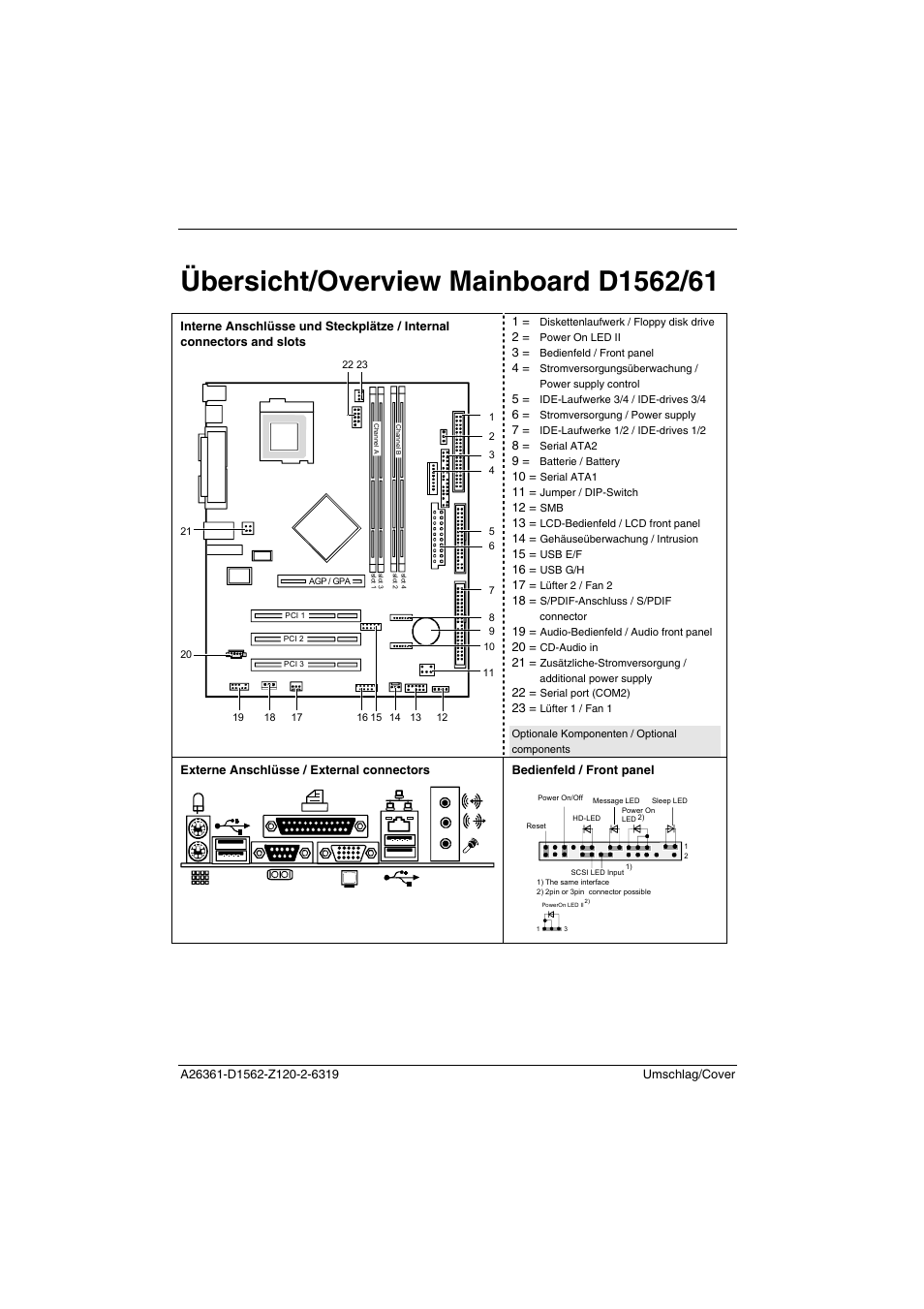 Übersicht/overview mainboard d1562/61 | FUJITSU Mainboard D1562 User Manual | Page 8 / 45