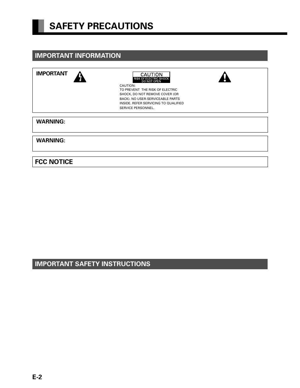 Safety precautions, Important information, Fcc notice | Important safety instructions | FUJITSU P42VHA20W User Manual | Page 2 / 45