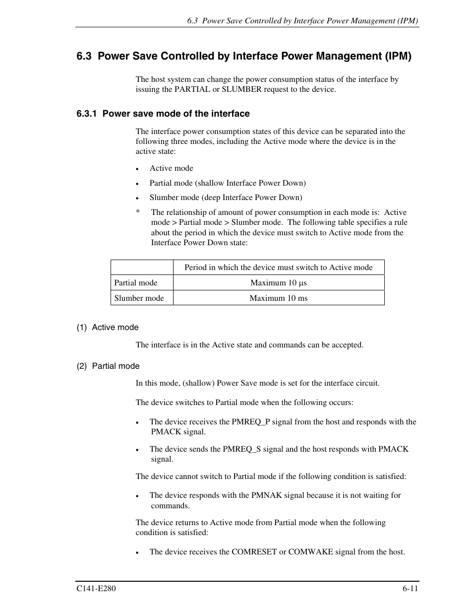 1 power save mode of the interface | FUJITSU MHZ2250BJ User Manual | Page 273 / 320