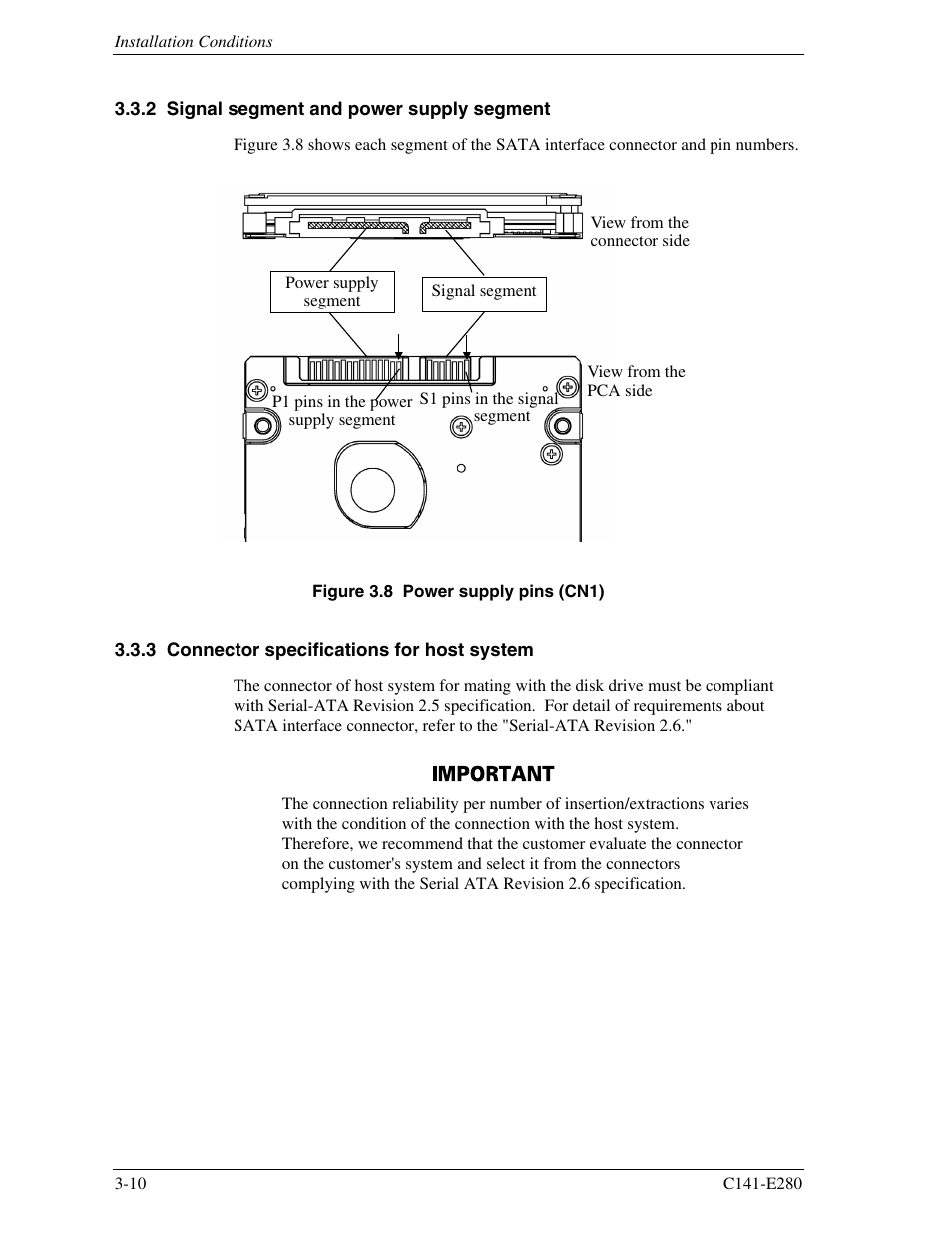 2 signal segment and power supply segment, 3 connector specifications for host system | FUJITSU MHZ2250BJ User Manual | Page 54 / 320