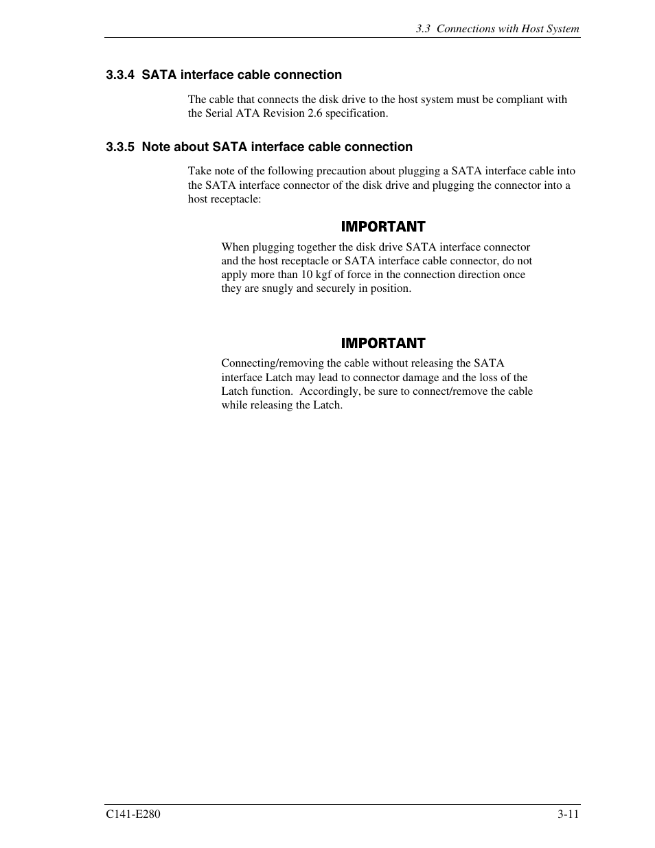 4 sata interface cable connection, 5 note about sata interface cable connection | FUJITSU MHZ2250BJ User Manual | Page 55 / 320