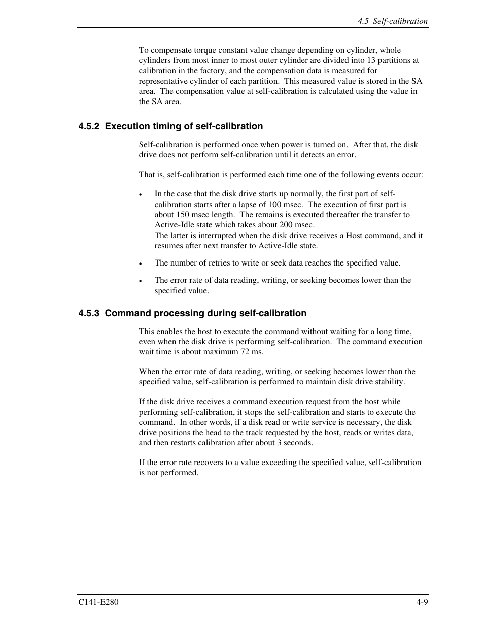 2 execution timing of self-calibration, 3 command processing during self-calibration | FUJITSU MHZ2250BJ User Manual | Page 65 / 320