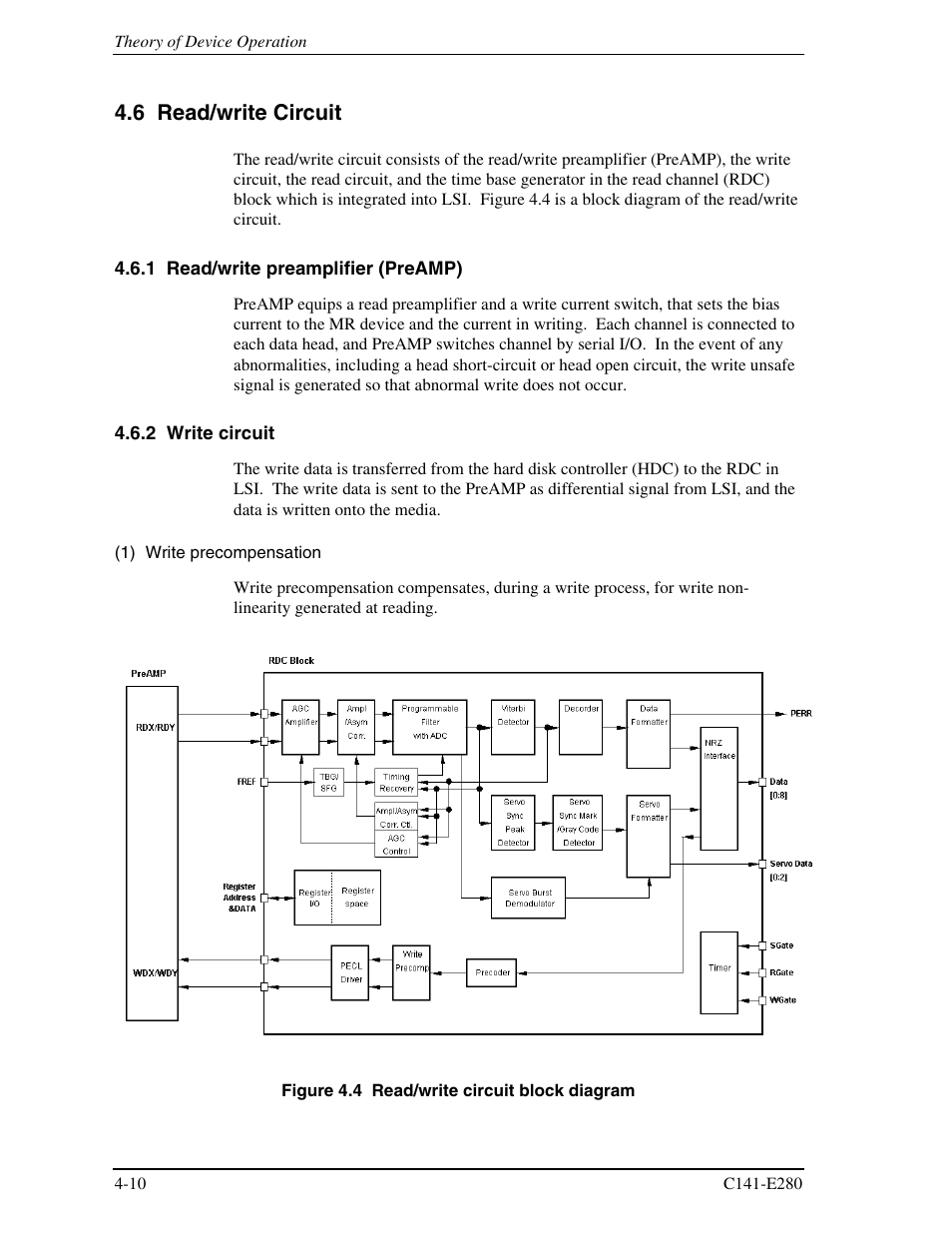 6 read/write circuit, 1 read/write preamplifier (preamp), 2 write circuit | FUJITSU MHZ2250BJ User Manual | Page 66 / 320