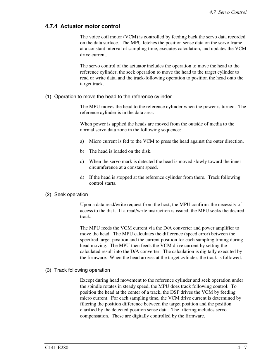 4 actuator motor control | FUJITSU MHZ2250BJ User Manual | Page 73 / 320