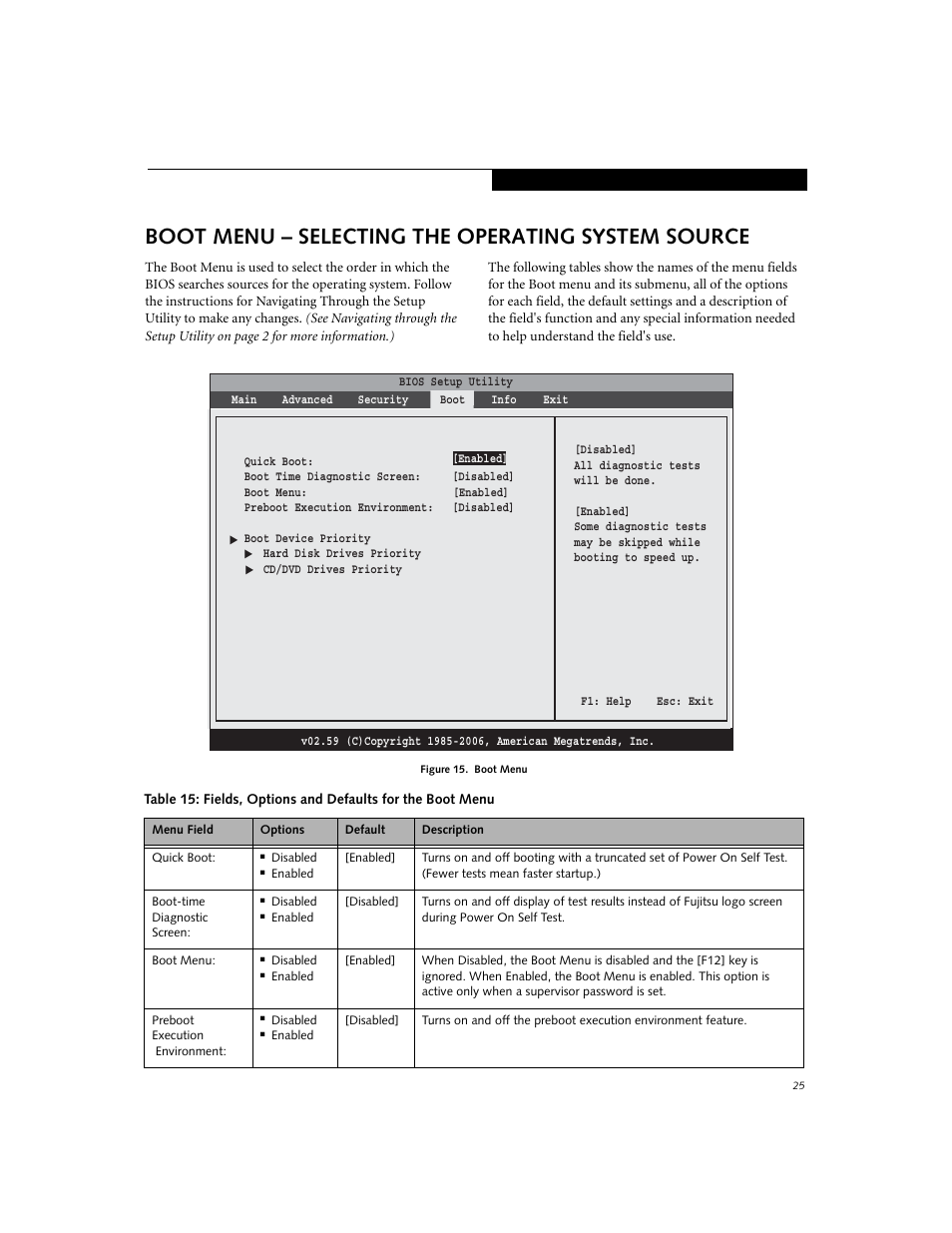 Boot menu - selecting the operating system source, Boot menu – selecting the operating system source | FUJITSU A3110 User Manual | Page 25 / 31