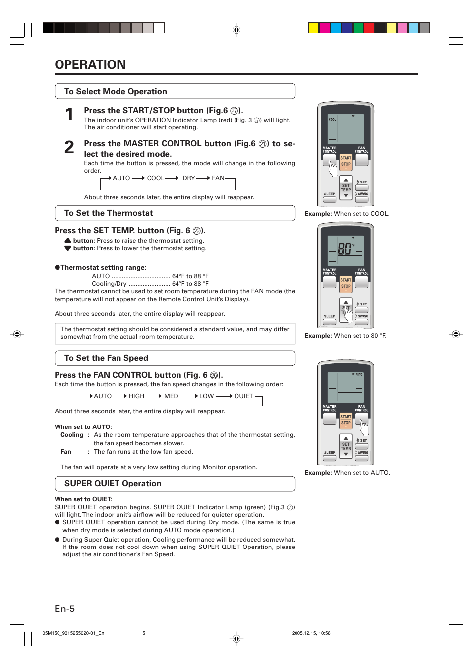 Operation, En-5 | FUJITSU HALCYON AOU18CL User Manual | Page 8 / 19