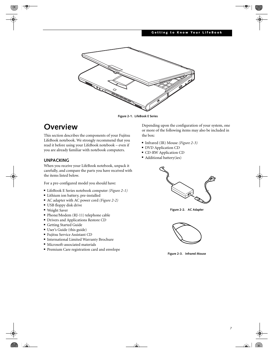 Overview, Unpacking | FUJITSU E-6664 User Manual | Page 15 / 104