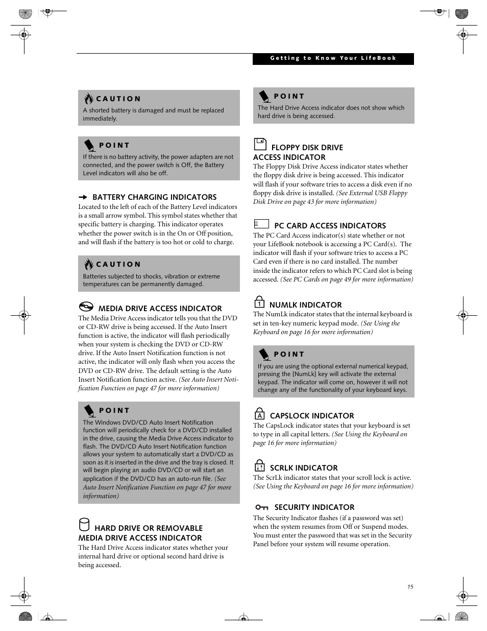 Media drive access indicator | FUJITSU E-6664 User Manual | Page 23 / 104