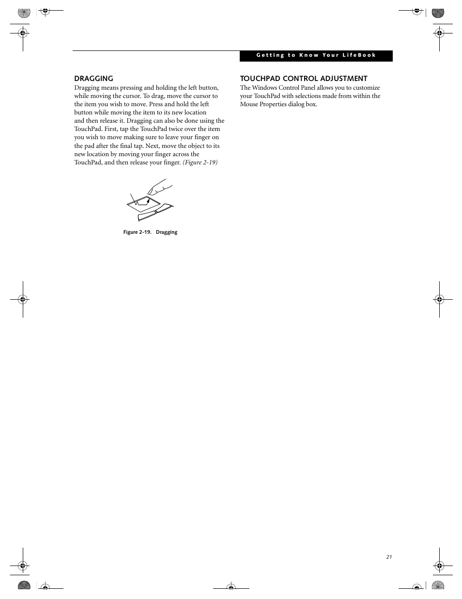 Dragging touchpad control adjustment | FUJITSU E-6664 User Manual | Page 29 / 104