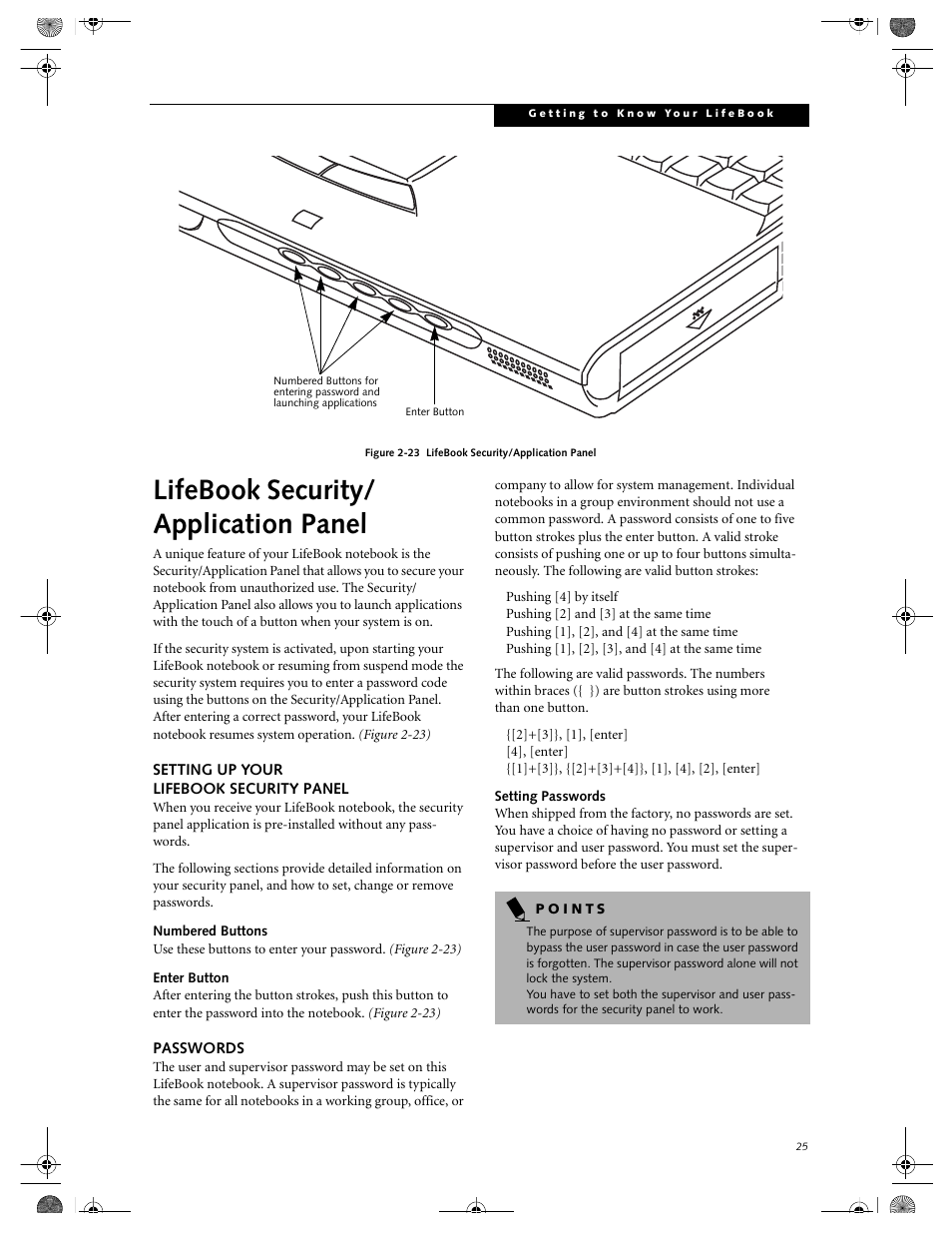 Lifebook security/application panel, Setting up your lifebook security panel passwords, Lifebook security/ application panel | FUJITSU E-6664 User Manual | Page 33 / 104