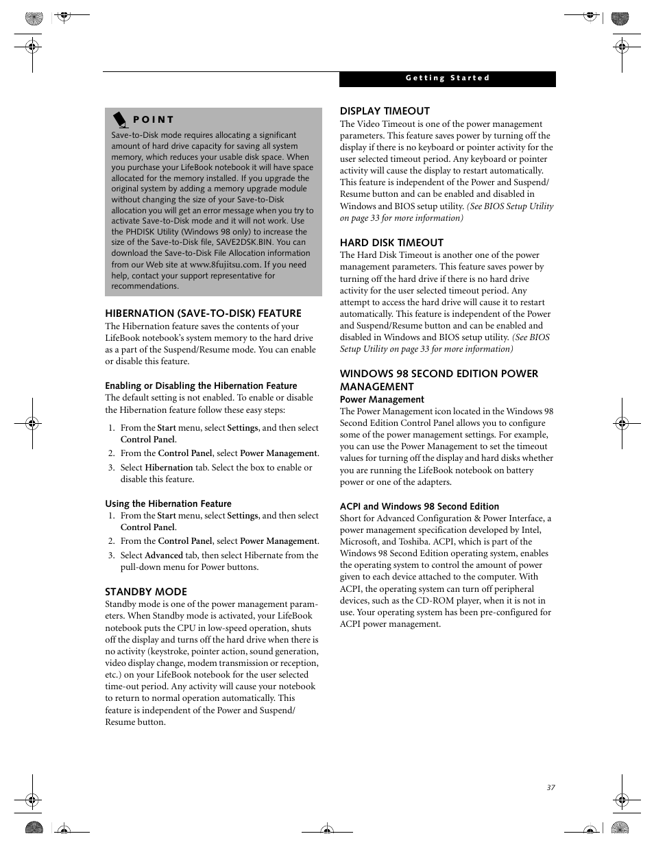 Power management | FUJITSU E-6664 User Manual | Page 45 / 104