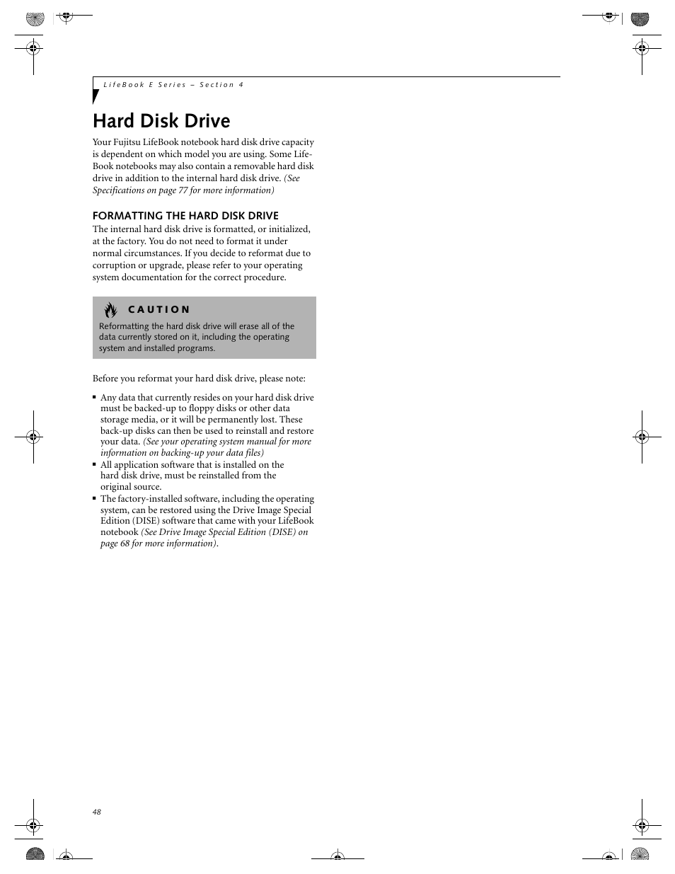 Hard disk drive, Formatting the hard disk drive | FUJITSU E-6664 User Manual | Page 56 / 104