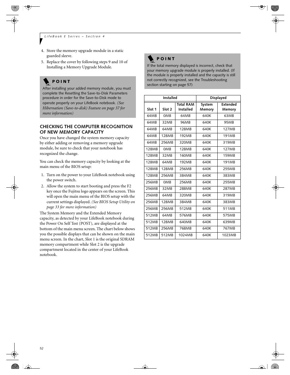 Checking the computer, Recognition of new memory capacity | FUJITSU E-6664 User Manual | Page 60 / 104