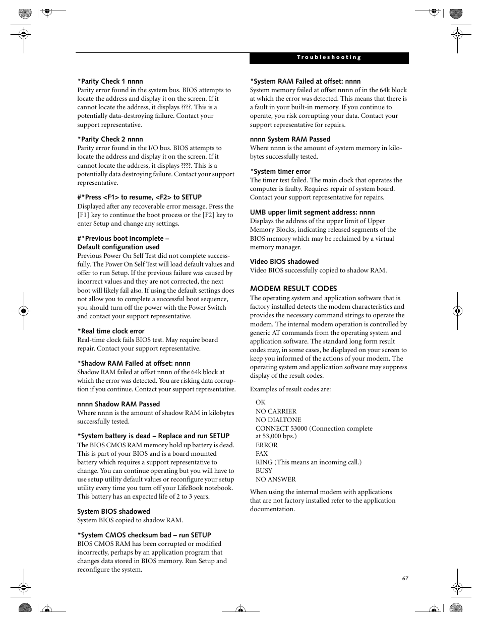 Modem result codes | FUJITSU E-6664 User Manual | Page 75 / 104