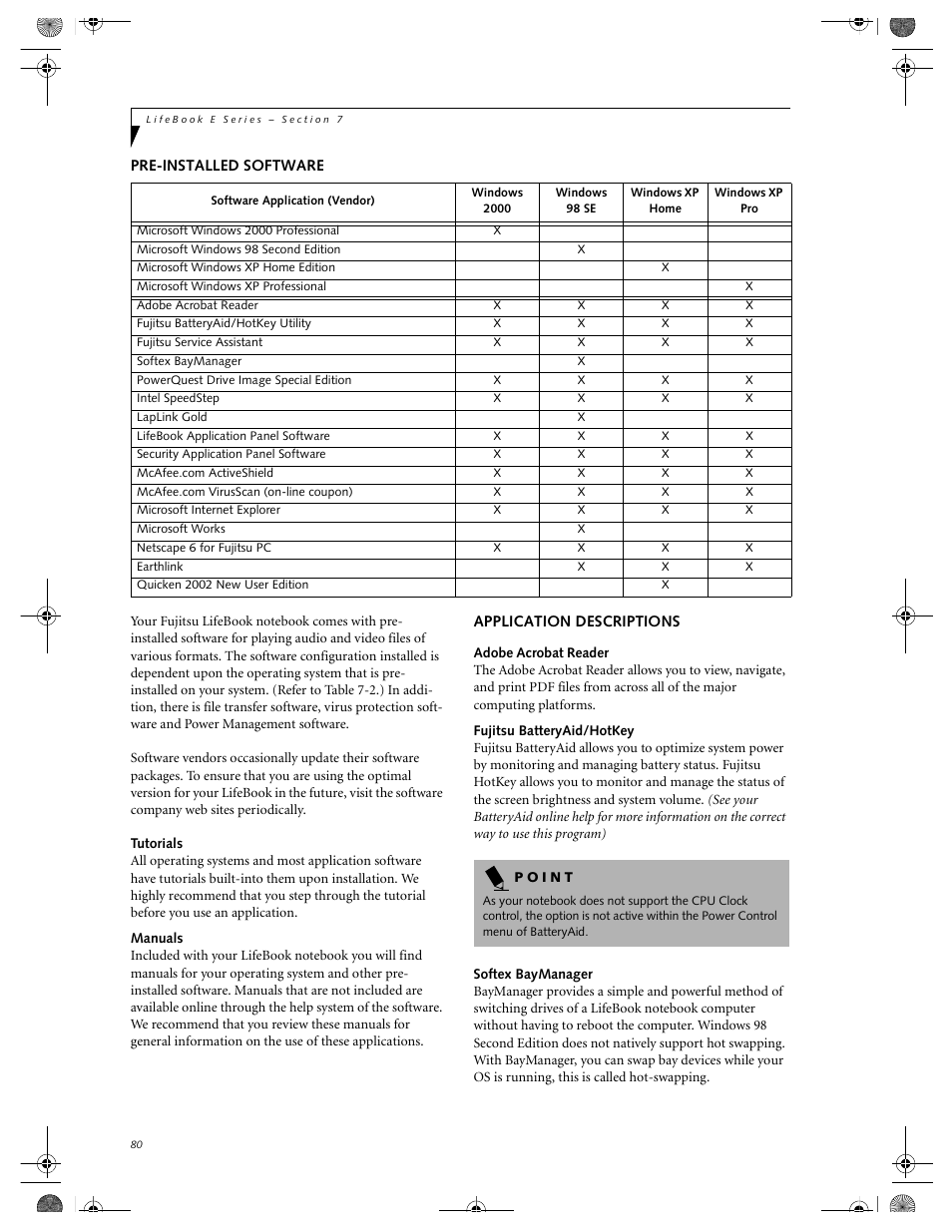 Pre-installed software application descriptions | FUJITSU E-6664 User Manual | Page 88 / 104