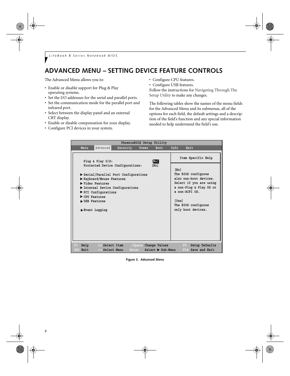 Advanced menu – setting device feature controls | FUJITSU B2610 User Manual | Page 8 / 35
