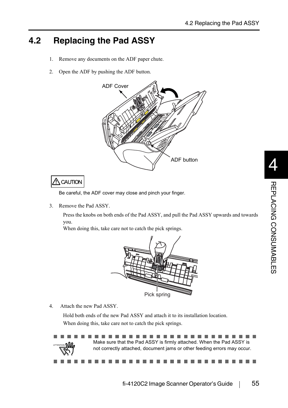 2 replacing the pad assy | FUJITSU fi-4120C2 User Manual | Page 71 / 130